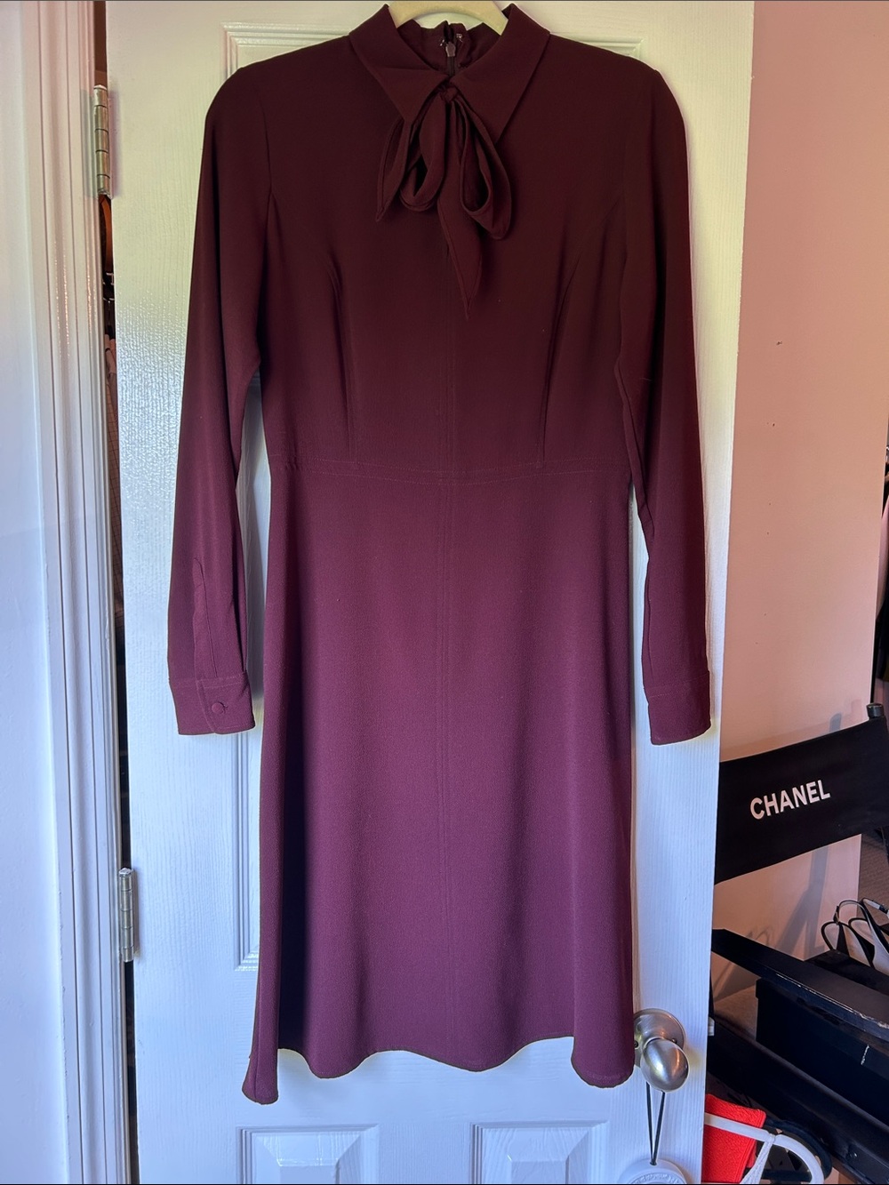 Who What Wear Women's Tie-Neck Long-Sleeve Dress in Burgundy
